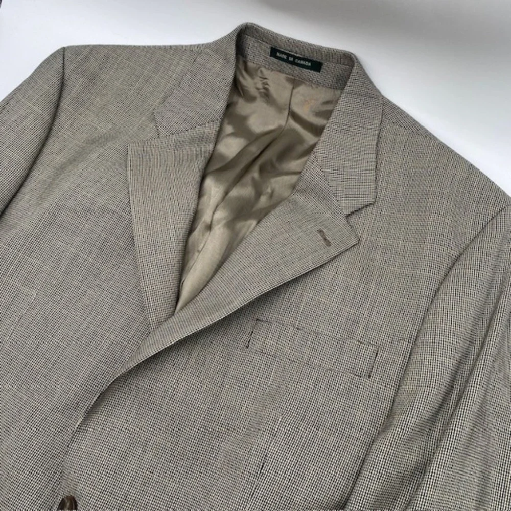 Lauren‎ Ralph Lauren Blazer Sport Coat 44R Tan Brown Wool Micro Check Canada VGC